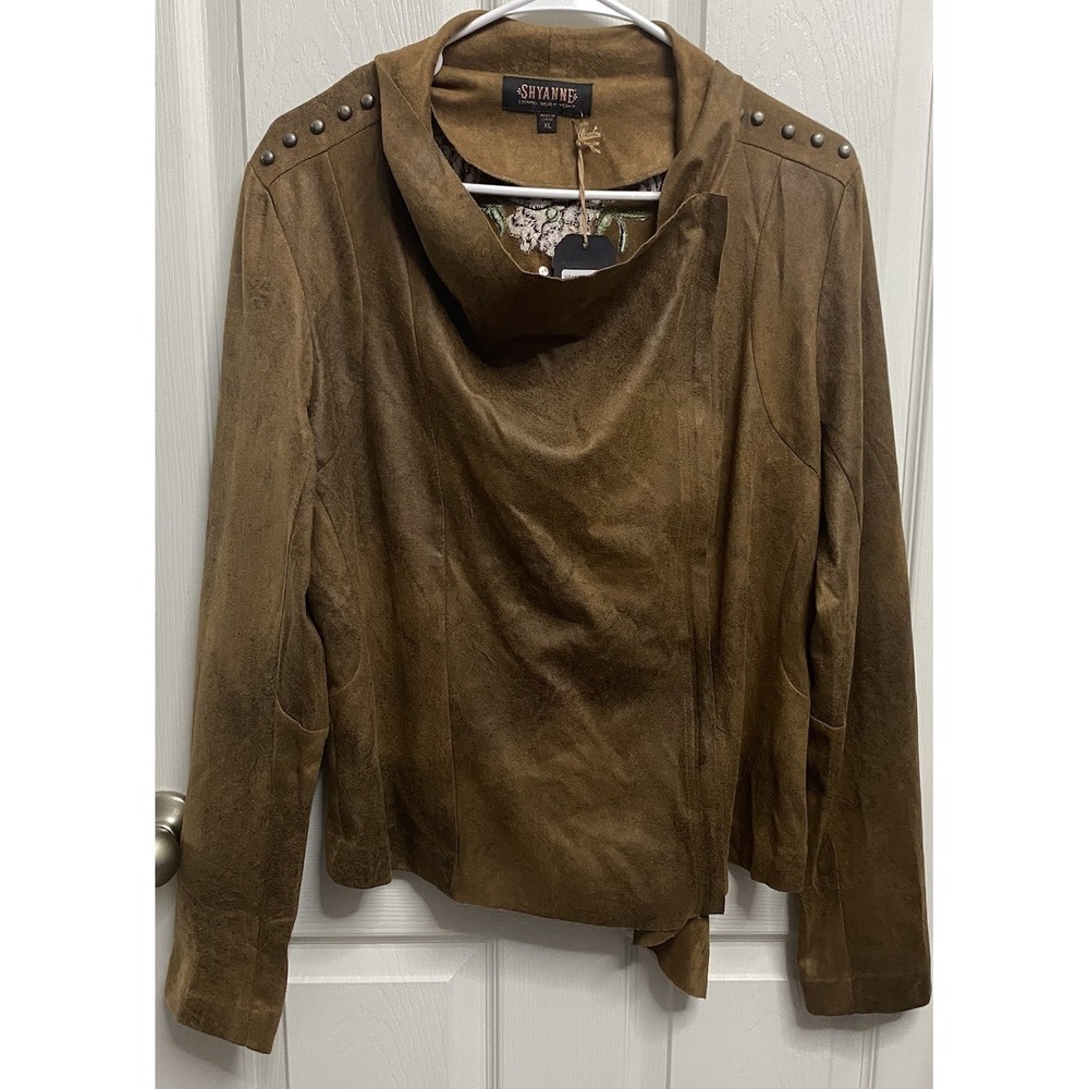 Shyanne Women Brown Faux Suede Floral Embroidery Western Studs Jacket Country XL